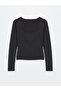 Square Neck Plain Long Sleeve Women's T-Shirt - 6