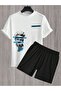 Sculpture Art T-Shirt Shorts - White Black Shorts T-Shirt Set Printed Oversize Crew Neck - 3