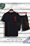 K Crown T-Shirt Shorts - Black Bottom Top Combination Shorts T-Shirt Set Printed Oversize Crew Neck