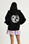 Ying Yang Cardigan - Black Printed Oversize Hoodie - 2