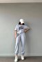 USA T-shirt Sweatpants Jogger- Gray Printed Bottom Top Tracksuit Set Oversize Crew Neck - 3