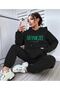 Black Happiness Hooded Combination Bottom Top Tracksuit Set