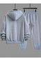 King Crown Tracksuit Set Sweatshirt Jogger - Gray Printed Oversize Hooded - 2
