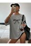 Bowknot Single Jersey T-Shirt - Grey Printed Oversized Crew Neck Short Sleeve T-Shirt - 5