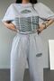 Couture Club T-shirt Sweatpants Jogger- Gray Printed Bottom Top Tracksuit Set Oversize Crew Neck