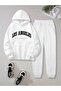 Los Angeles Tracksuit Set Sweatshirt Jogger - White Printed Oversize Hoodie