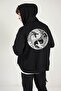 Ying Yang Cardigan - Black Printed Oversize Hoodie