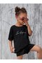 Los Angeles Printed Cotton Kids Set Black Shorts T-Shirt- Children's Summer Crew Neck - 4
