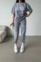 Marseille T-shirt Sweatpants Jogger - Gray Printed Bottom Top Tracksuit Set Oversize Crew Neck - 3