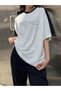 Leisure Future Parted Single Jersey T-Shirt - Black and White Oversize Crew Neck Short Sleeve T-Shirt - 7
