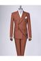 Italian Style Double-Breasted Jacket Pants Suit Brown T13304 - 4
