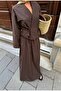 Poplin Fabric Side Tie Brown Shirt Skirt Double Set - 6