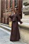 Poplin Fabric Side Tie Brown Shirt Skirt Double Set