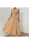 Women's Stone Buckle Detailed Slit Flared Dress - 7