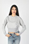 Women's Gray Sweatshirt - Bat Sleeve and Wide Rib