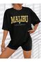 Malibu Heart T-Shirt - Black Printed Oversize Crew Neck Short Sleeve - 4