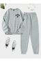 Los Angeles 23 Tracksuit Set Sweatshirt Jogger - Gray Printed Oversize Raised Crew Neck
