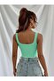 Strappy Ribbed Crop Top Blouse - Water Green - 2
