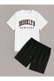 Brooklyn New York T-shirt Shorts - White Black Bottom Top Team Shorts T-shirt Combo Printed Crew Neck - 2