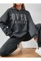 Over Thinking Tracksuit Set Sweatshirt Jogger - Smoked Printed Oversize Ribbon Hooded Rubber Leg
