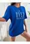 Over Thinking T-shirt - Cobalt Blue Printed Oversize Crew Neck Short Sleeve T-Shirt - 3