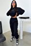 طقم بدلة رياضية Thatssofetch Sweatshirt Jogger - غطاء رأس كبير الحجم مطبوع باللون الأسود