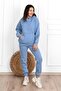 طقم بدلة رياضية أساسية سادة سويت شيرت Jogger - أزرق فاتح كبير الحجم بقلنسوة - 3