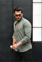 Hakim Collar Oxford Fabric Long Sleeve Shirt - Khaki - 3