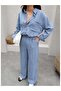 Line Patterned Linen Shirt Pants Set - 3
