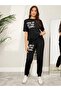 Ribbed 2-Piece T-shirt Sweatpants Jogger- Black Bottom Top Tracksuit Set Oversize Crew Neck