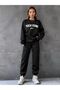 New York City Tracksuit Set Sweatshirt Jogger - Black Printed Oversize Raised Crew Neck - 5
