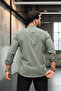Hakim Collar Oxford Fabric Long Sleeve Shirt - Khaki - 4