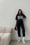 Chicago T-Shirt Sweatpants Jogger - Black Print Bottom Top Tracksuit Set Oversize Crew Neck