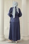 Leopard Patterned Jacquard Skirt Indigo Suit - 5