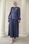 Leopard Patterned Jacquard Skirt Indigo Suit