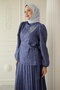 Leopard Patterned Jacquard Skirt Indigo Suit - 2