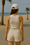 Women's White Halter Neck Ribbed Knit Tank Top Bodysuit - 5