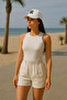 Women's White Halter Neck Ribbed Knit Tank Top Bodysuit - 3