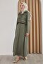 Khaki Double Suit with Buttoned Skirt - 3