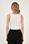 Kadın Fitilli Halter Yaka Crop Örme Bluz - 2