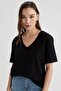 Regular Fit V-Neck Cotton Basic Short Sleeve T-Shirt M9545Az24Sp