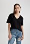 Regular Fit V-Neck Cotton Basic Short Sleeve T-Shirt M9545Az24Sp - 4