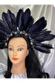Handmade Zircon Stone and Black Feather Henna, After, Party, Special Day Crown - 2
