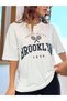 Brooklyn Racket 1898 T-shirt -white, Printed, Crew Neck, Printed, Short Sleeve, Boyfriend, Loose - 3