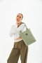 Green U27 Snap Closure Back 2 Pocket Detailed 3 Compartment Canvas Daily Women's Arm and Shoulder Bag 38 X