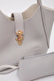 Gray Shk126 Faux Leather Lock Detailed Makeup Bag Hand, Arm and Shoulder Bag - 6