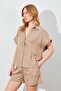 Women's Mink Oversize Low Sleeve Shirt Shorts Suit - 3