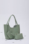 Mint Green Shk108 Women's Hand and Shoulder Bag with Snap Fastener Faux Leather Wallet and Makeup Bag - 3
