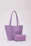Lilac Shk80 Faux Leather Large Size Arm and Shoulder Bag with Front Pocket and Snap Fastener Makeup Bag U:26 E:40 W:8 c - 4