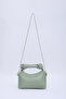 Mint Green Shk24 Soft Leather Knot Detailed Chain Strap Hand and Shoulder Bag L:14 W:22 W:8 Cm